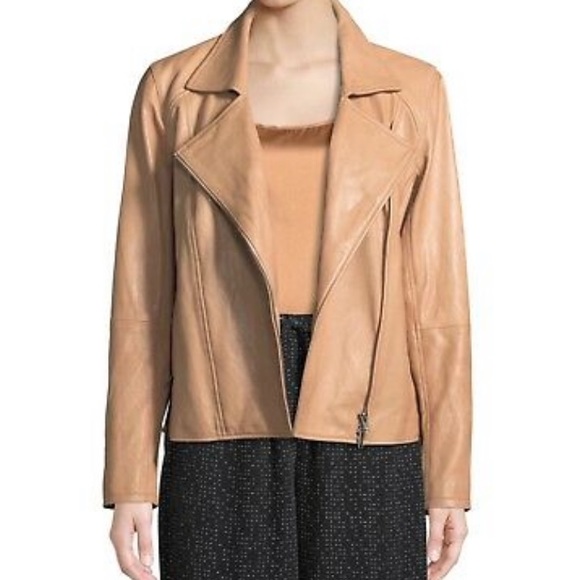 Eileen Fisher real leather amber/beige jacket - Picture 6 of 7